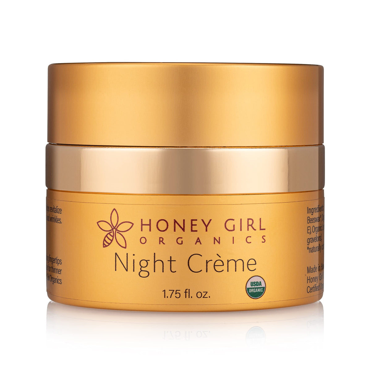 Honey Girl Organics Night Creme jar, rich texture for overnight hydration