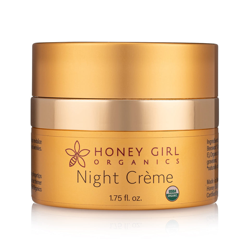 Honey Girl Organics Night Creme jar, rich texture for overnight hydration
