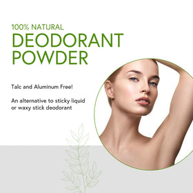 Honeybee Gardens Deodorant Powder application illustrates versatile body and foot use.