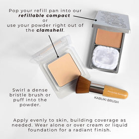 Honeybee Gardens eco-friendly beauty routine with refillable mineral powder for less waste.