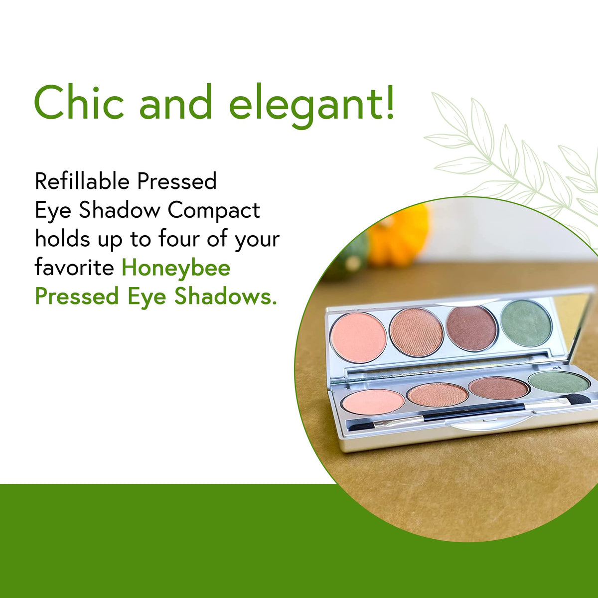 Honeybee Gardens eyeshadow quad compact built-in mirror enhances on-the-go application.