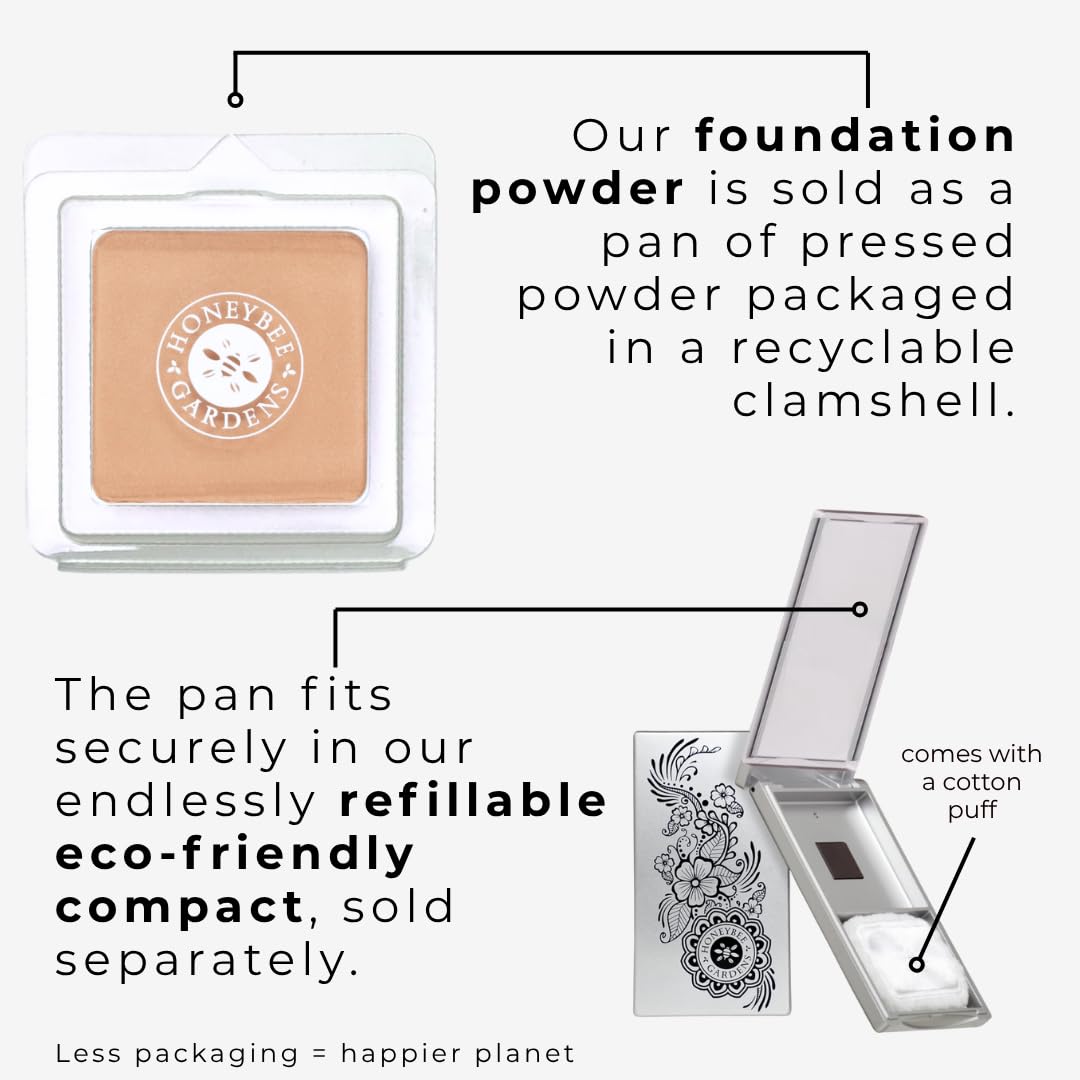 Honeybee Gardens travel-friendly compact and refill for on-the-go touch-ups.