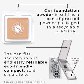 Honeybee Gardens travel-friendly compact and refill for on-the-go touch-ups.