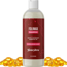 HONEYDEW Folimax Biotin Shampoo bottle illustrating volumizing formula for thinning hair.