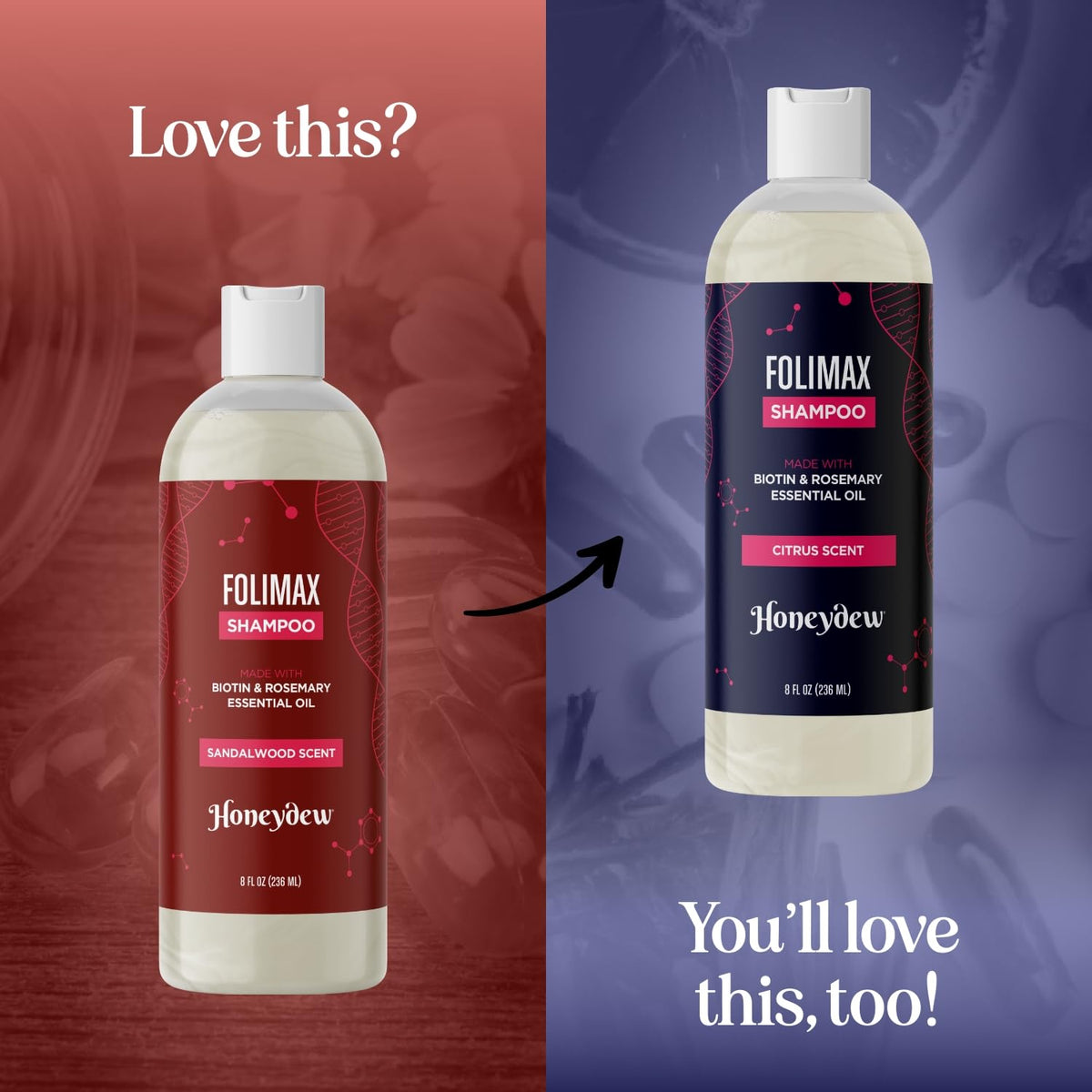 HONEYDEW Folimax ingredients image spotlights rosemary and argan oils for nourishment.