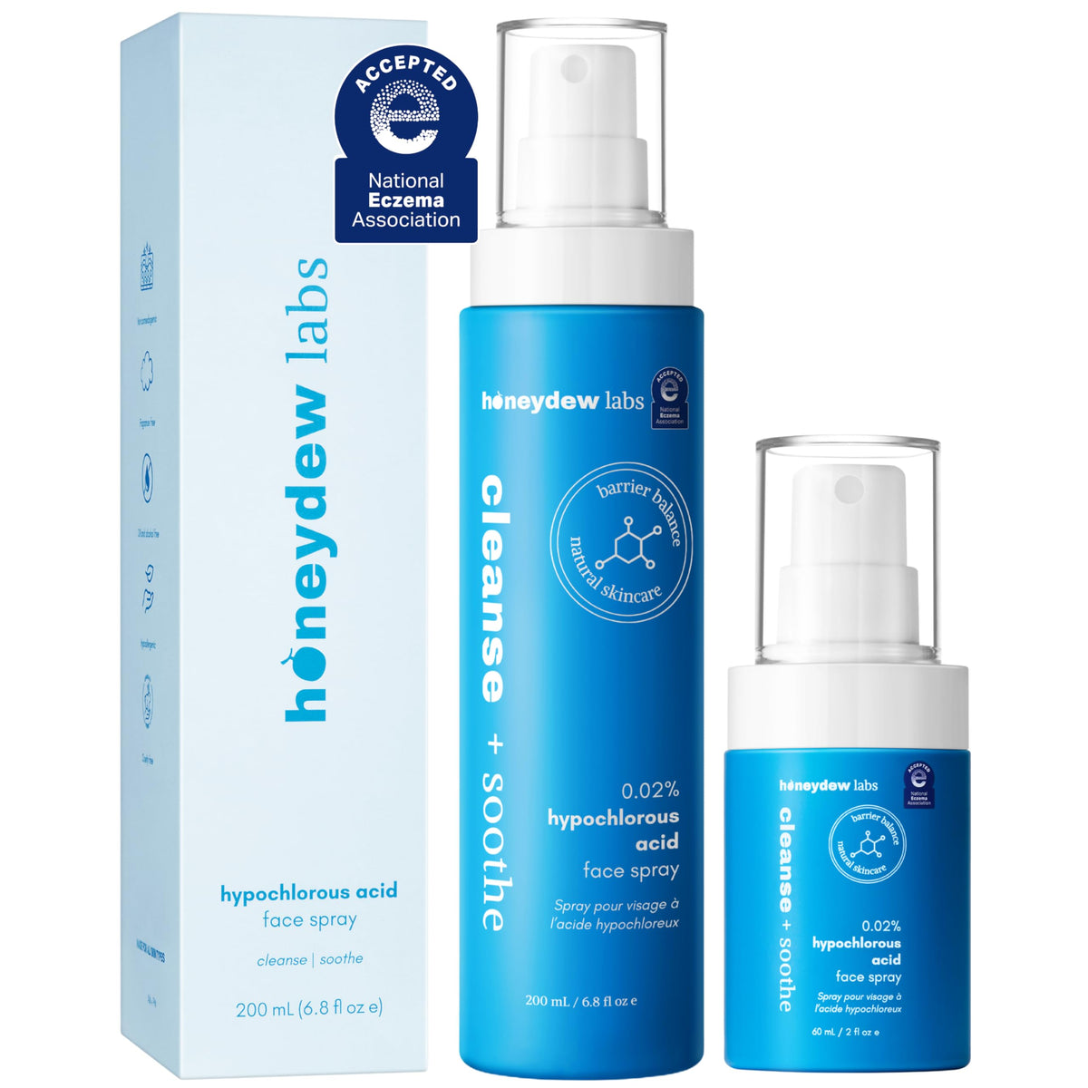 Honeydew Labs HOCl spray bottle closeup for gentle skin cleansing