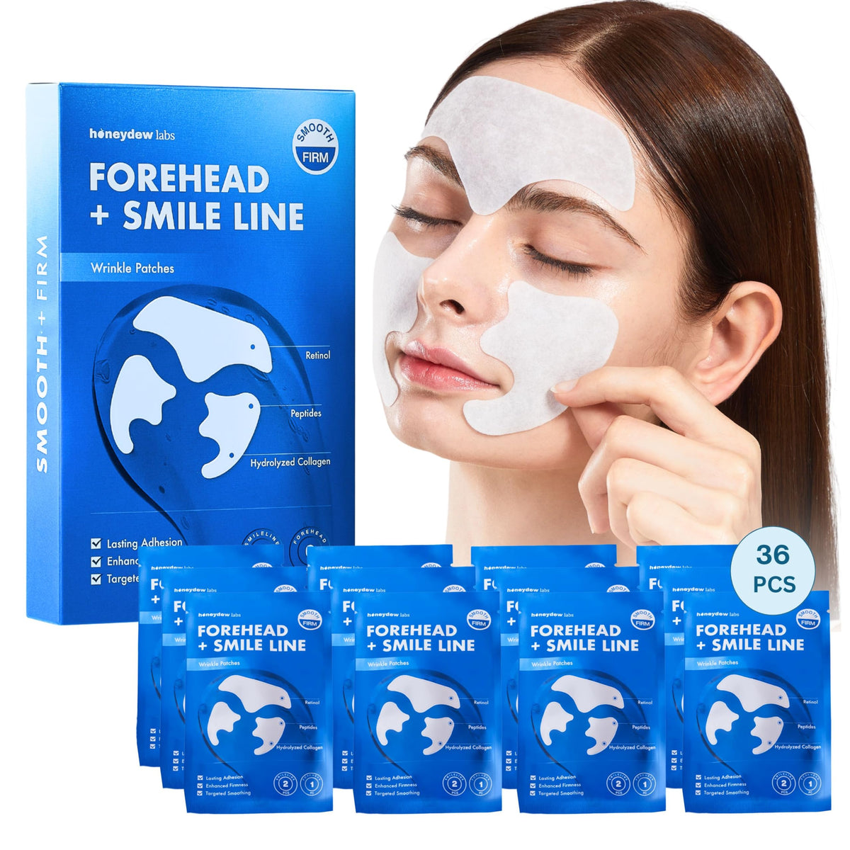 Honeydew Labs forehead patches providing cooling hydration overnight.
