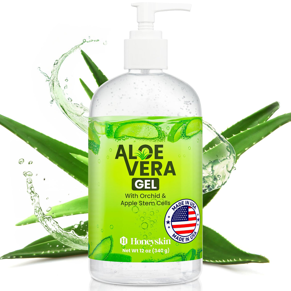 Honeyskin front packaging showing aloe orchid apple stem cells and size