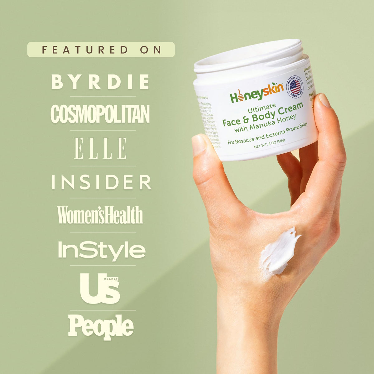 Honeyskin cream being gently applied to the face for soothing relief