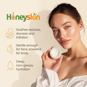 Honeyskin Manuka Honey Body Cream jar highlighting nourishing formula