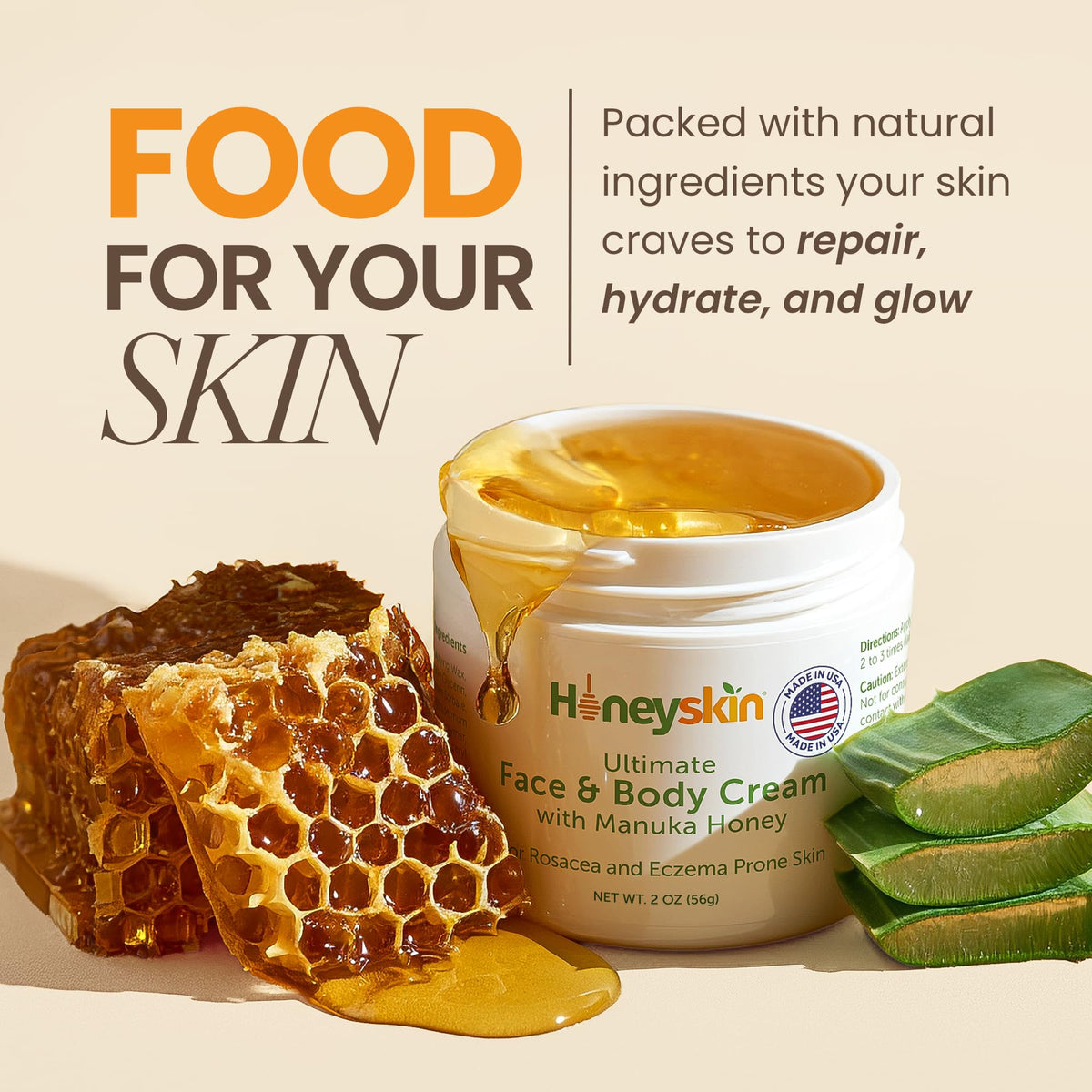 Honeyskin Manuka Honey Face Moisturizer texture closeup showing creamy consistency