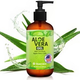 Honeyskin soothing aloe vera gel bottle used for sunburn and dry skin relief