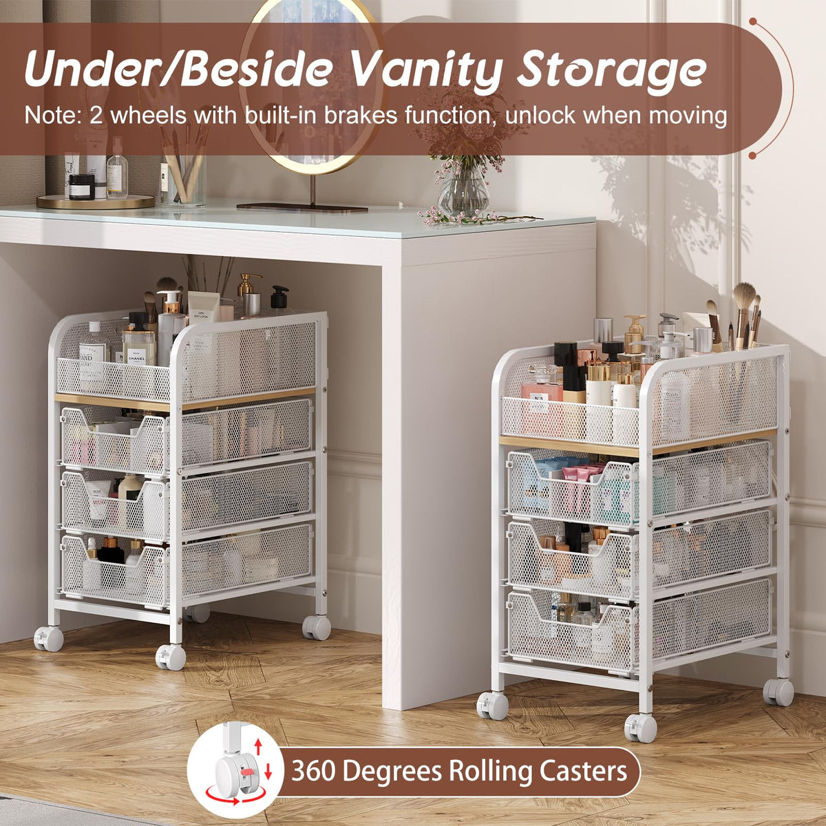 Hongtamoya cart features 360° swivel casters for easy repositioning and flexible use.
