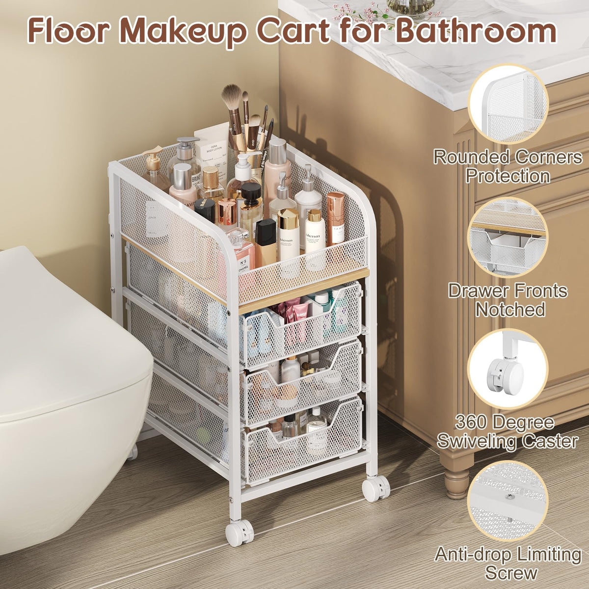 Hongtamoya cart built with durable MDF and steel for long-lasting storage.