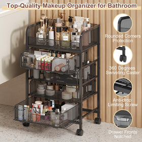 Hongtamoya makeup cart fits neatly under a dresser for extra storage.