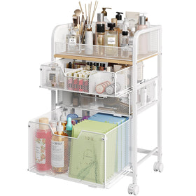 Hongtamoya makeup organizer cart with top display keeps brushes and skincare within easy reach
