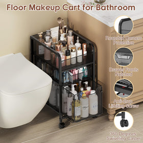 Hongtamoya rolling makeup cart drawer capacity demonstrates storage flexibility.