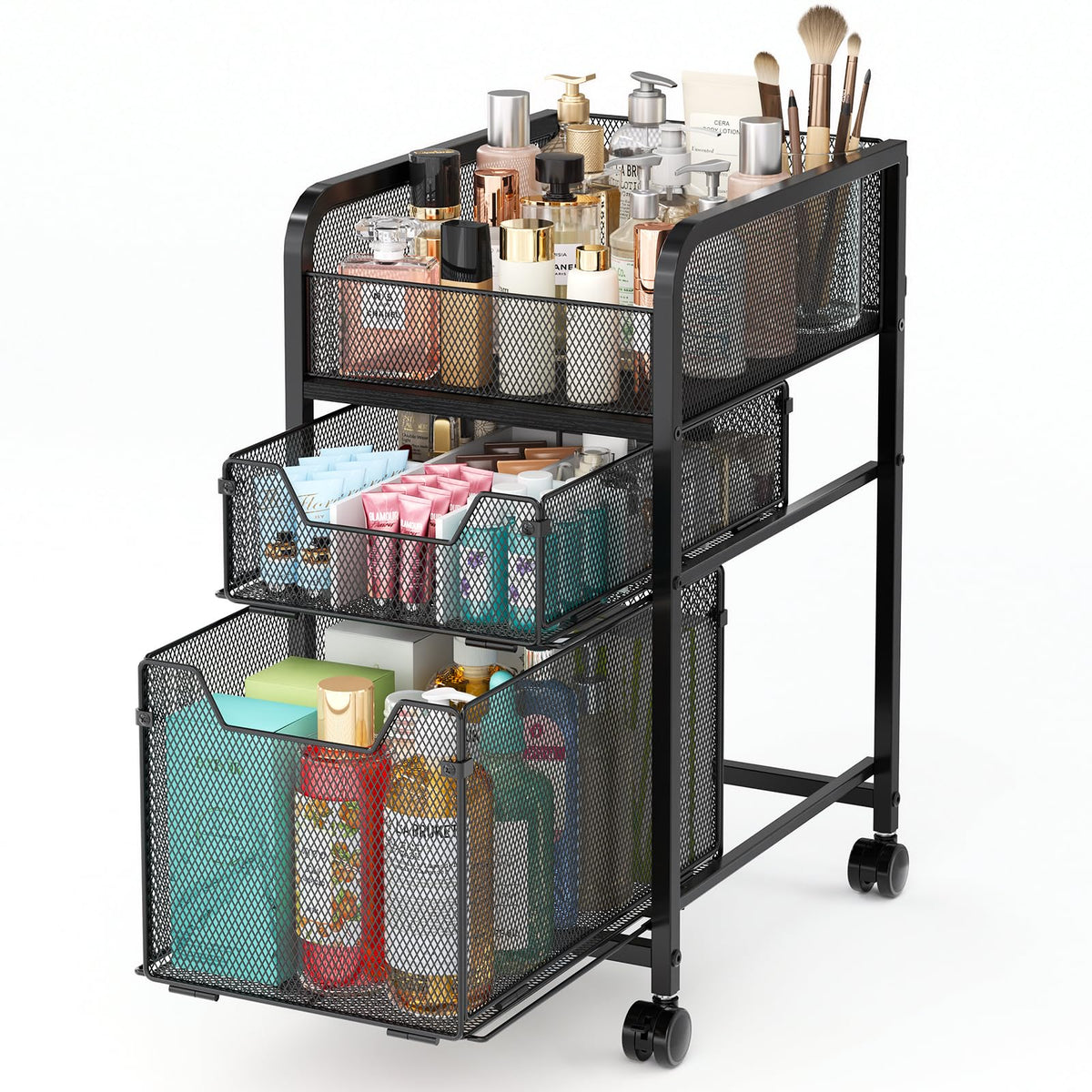 Hongtamoya rolling makeup cart easy assembly with labeled parts and quick setup.