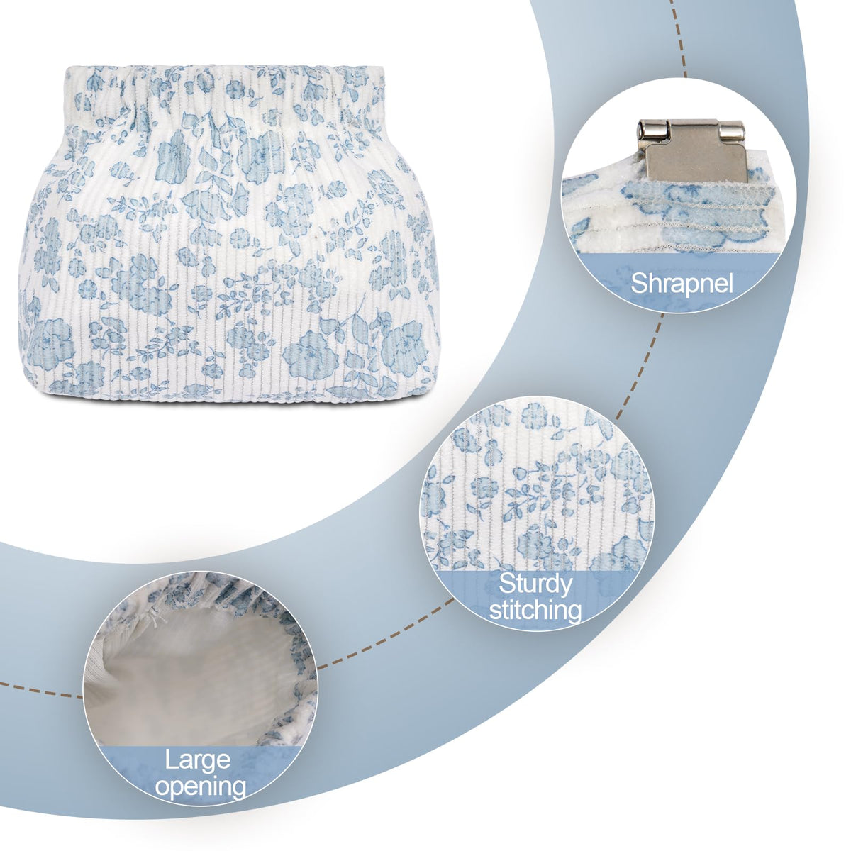 Honitty corduroy pouch side elastic closure keeps contents secure