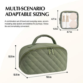 honitty large puffed travel cosmetic organizer shown for travel use