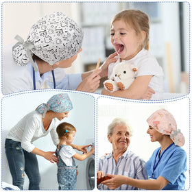 Honoson dental scrub cap with buttons and pony-tail back design for secure fit.