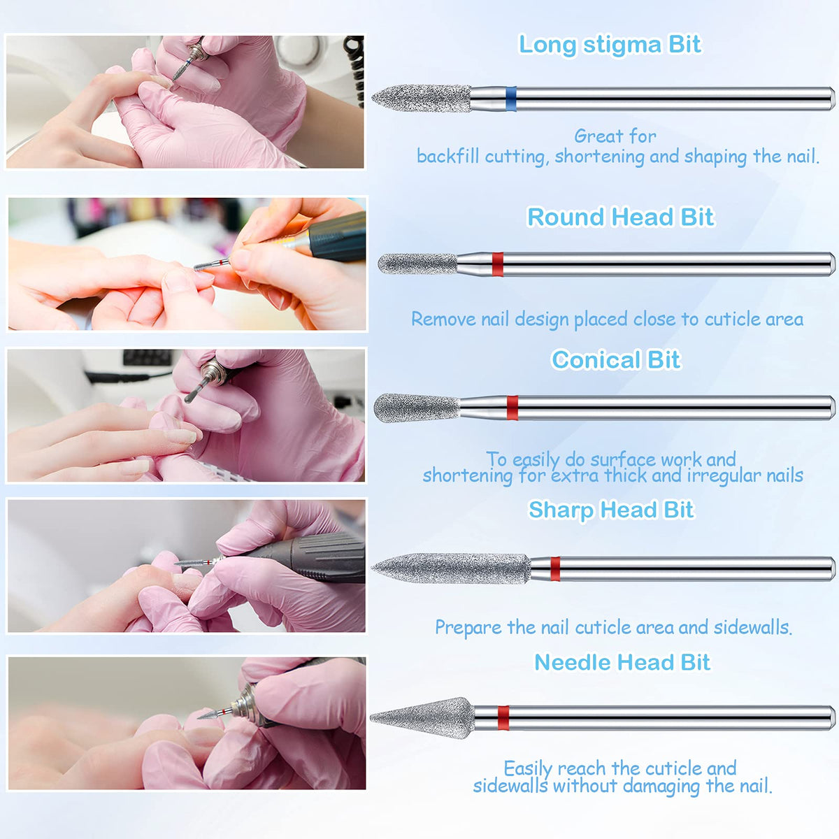 Honoson bits with ceramic and diamonds for durable, long-lasting nail care.