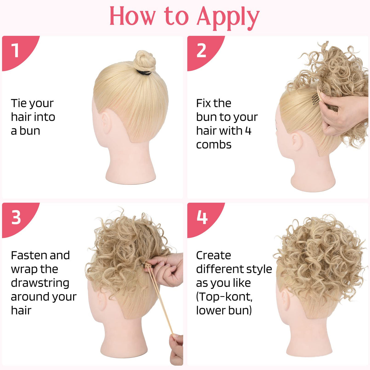 HOOJIH beginner-friendly curly bun tightens with drawstring for instant, stylish results.