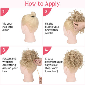 HOOJIH beginner-friendly curly bun tightens with drawstring for instant, stylish results.