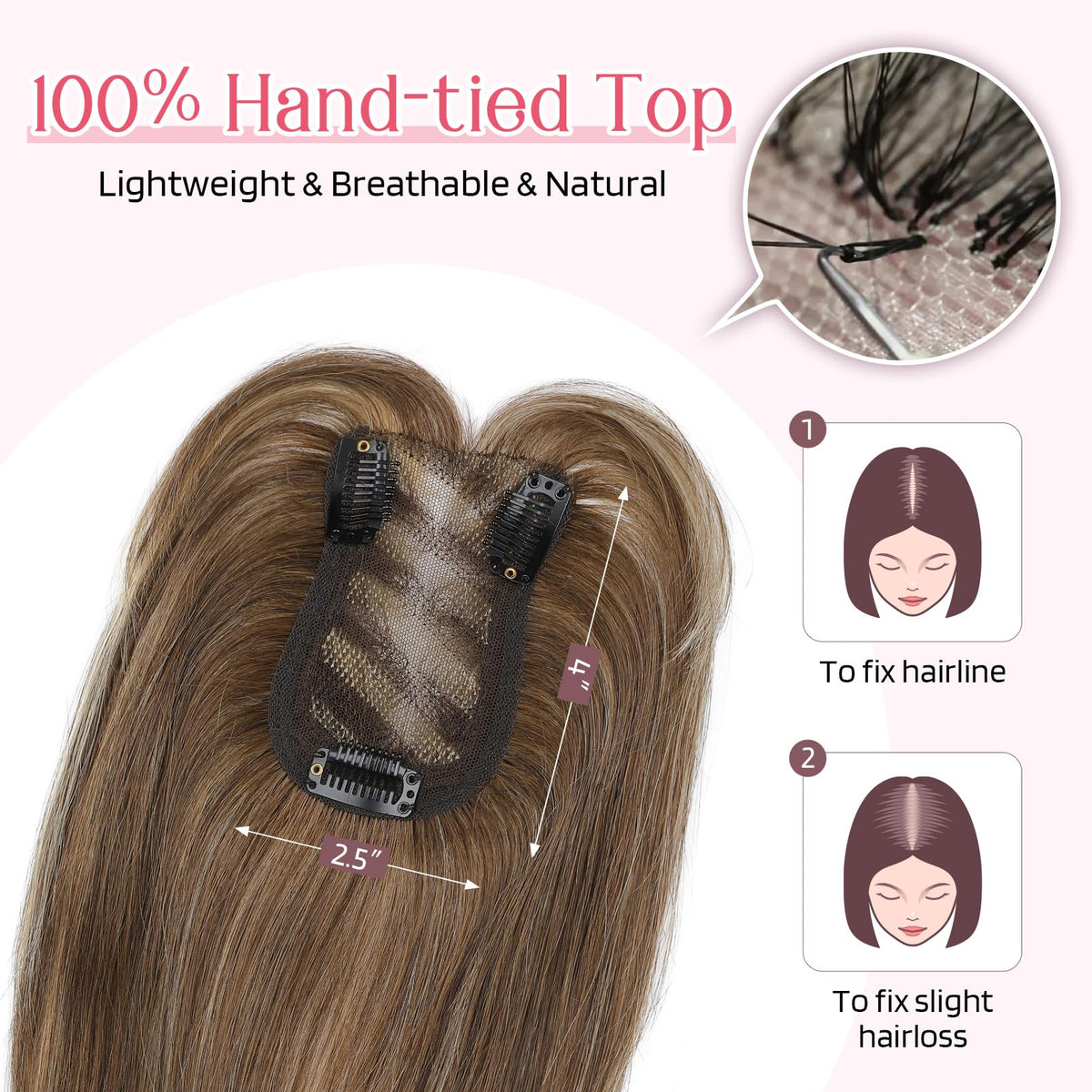 HOOJIH Hair Topper bangs front view demonstrates face-framing style and easy styling