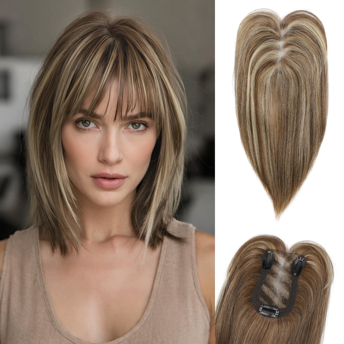 HOOJIH Hair Topper base closeup shows breathable lace blending with the scalp