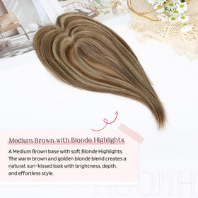 HOOJIH Hair Topper medium brown with blonde highlights matches versatile shades