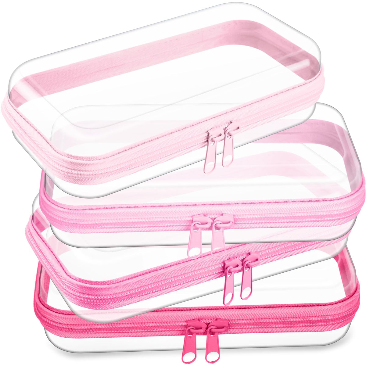 Hoolerry clear hard case with pink zipper for easy makeup organization.