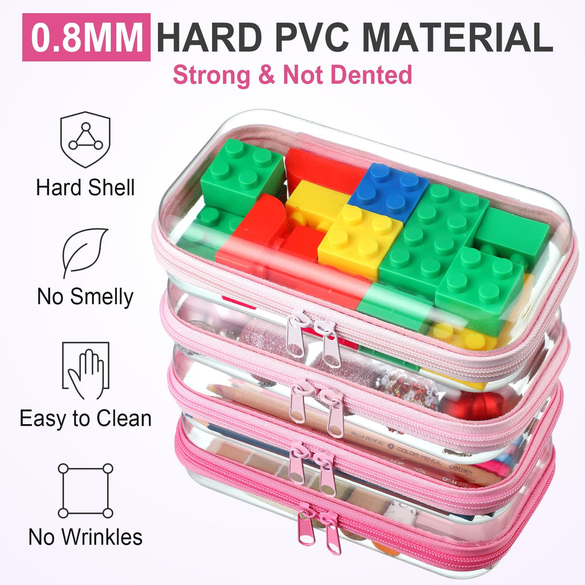Hoolerry translucent storage box with pink zipper for versatile organization.