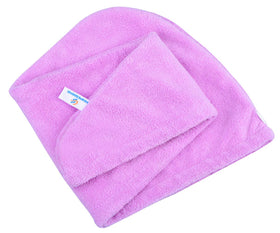 HOPESHINE Hair Towel Twist wearing turban demonstrates secure fit and hands-free routine.