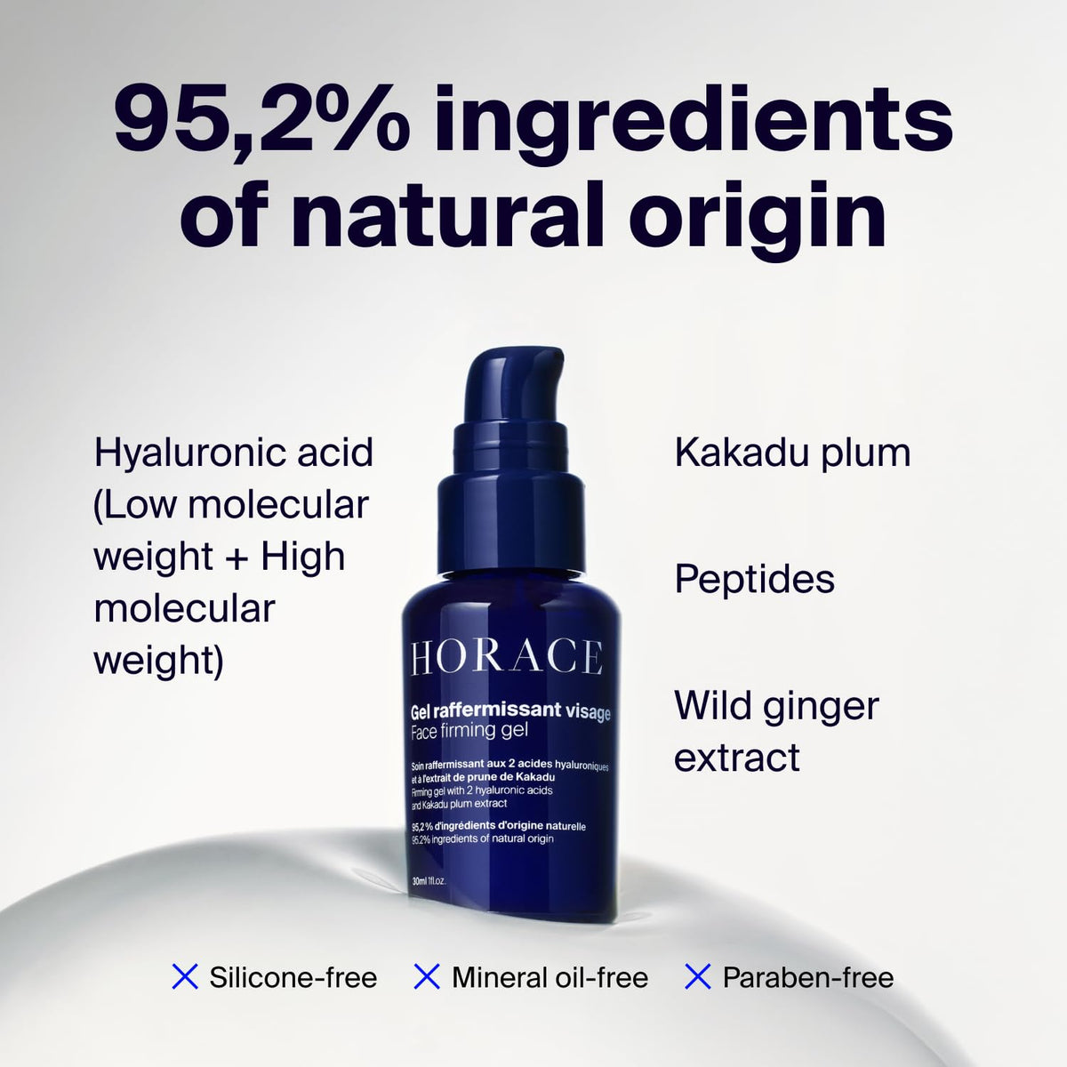 Close-up of Horace Face Firming Gel amber scent, a refreshing masculine fragrance