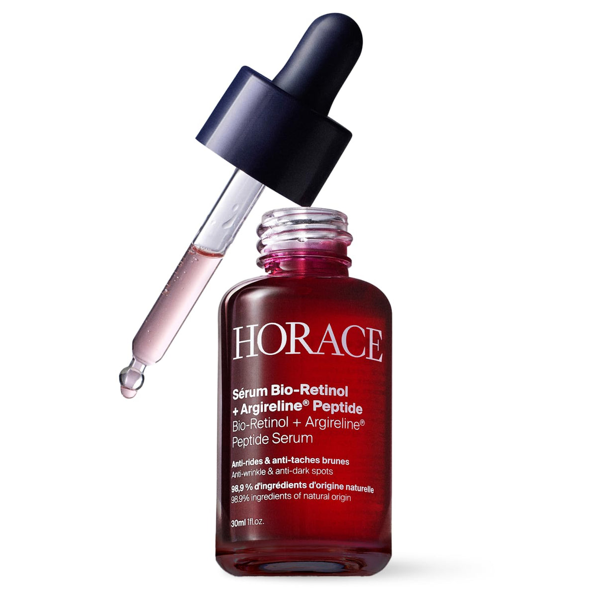 HORACE Bio-Retinol Argireline serum bottle pour enables easy daily application.