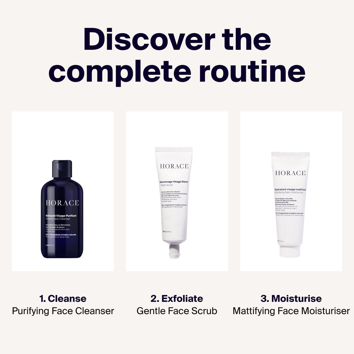 HORACE 200 ml bottle suitable for quick morning or night skincare routine.