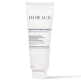 HORACE mattifying moisturizer bottle demonstrating fast absorption for shine control