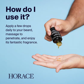 Horace Patchouli & Cedar wooden-cap bottle supports premium beard care.
