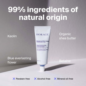 HORACE Purifying Face Mask application on clean skin demonstrates simple weekly routine.