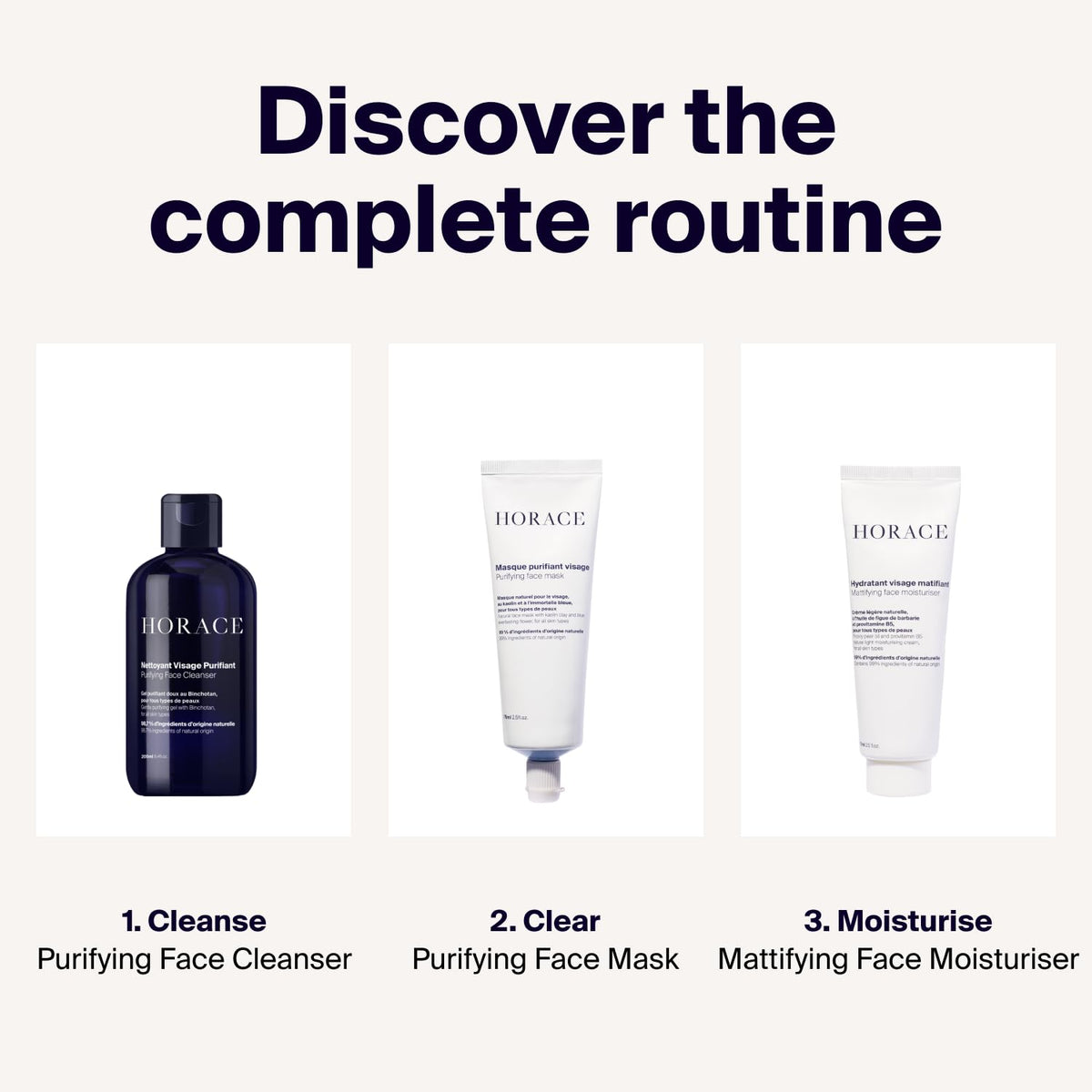 HORACE Purifying Face Mask on skin after use with calm, even tone.