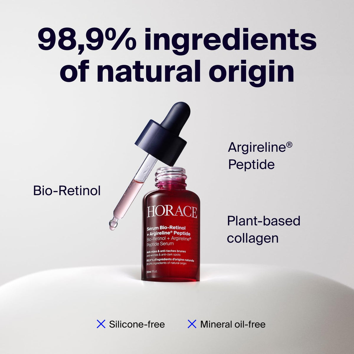 HORACE serum drops pipette delivers a precise three-drop dose for daily use.