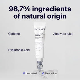 HORACE under-eye moisturizer texture shown during application for smooth, unscented care