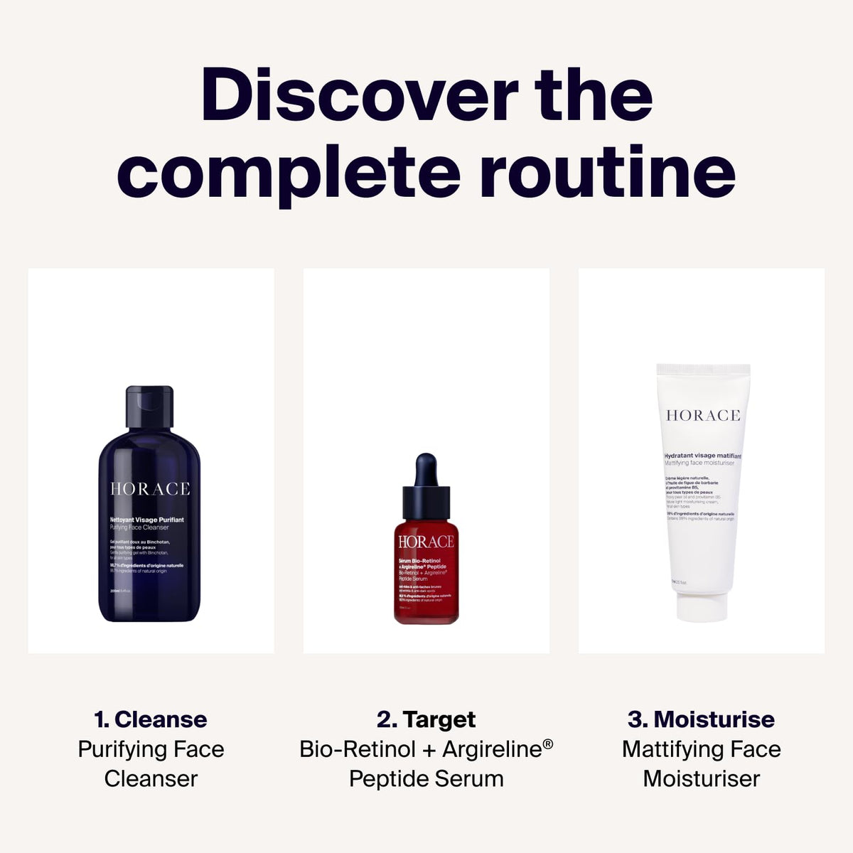 HORACE unscented vegan formulation suitable for sensitive, oily, dry, or combination skin.