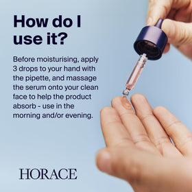 HORACE unscented vegan serum applied to clean skin for daily care.