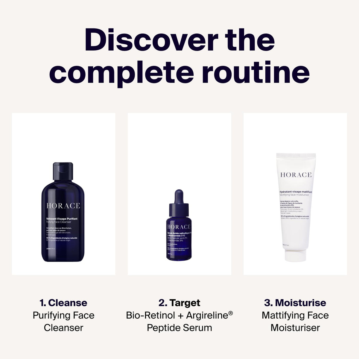 HORACE vegan skincare packaging emphasizing cruelty-free, clean beauty choices