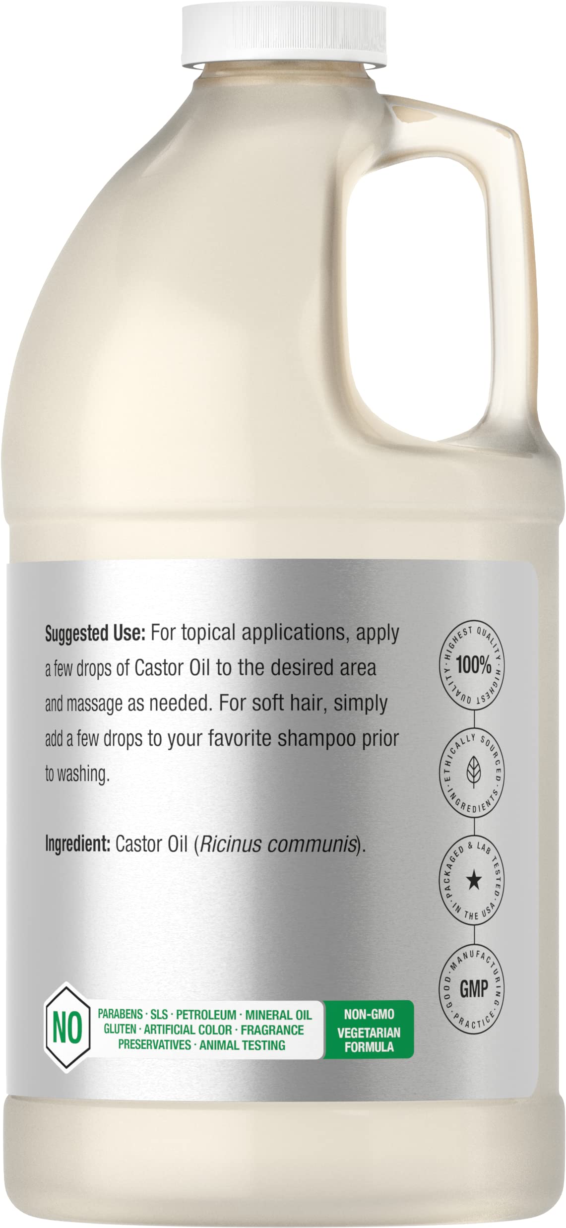 Horbaach Castor Oil 64oz bottle pour for hair and lash care.