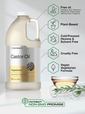 Horbaach Castor Oil bottle top closeup highlighting purity and fragrance-free label.