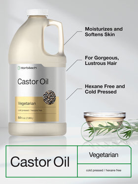 Horbaach Castor Oil label closeup showing vegetarian, non-GMO quality.