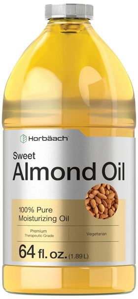 Horbäach Sweet Almond Oil 64oz bottle provides lightweight moisture for skin and hair